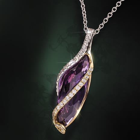 14k Two Tone Gold Marquise  Cut Necklace (Amethyst & Diamond )