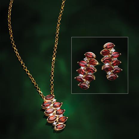 Garnet Starlet Pendant, Chain & Earrings