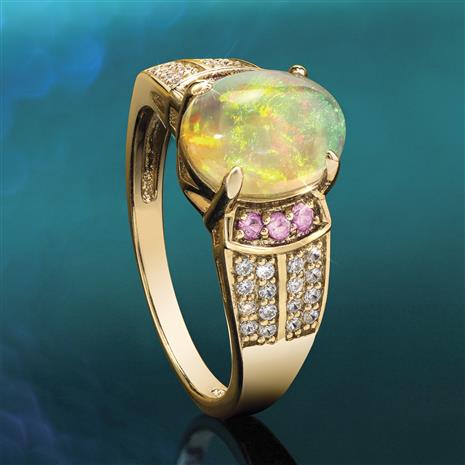 Ethiopian Opal & Pink Sapphire Kaleidoscope Ring