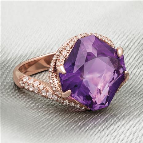 Signature Cut  Rose Gold-Finished Sterling Silver Amethyst Ring