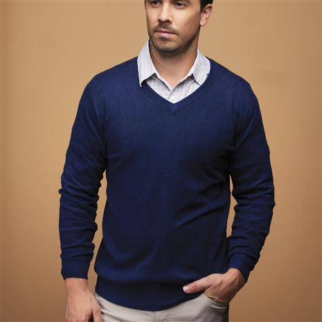 Cashmere V-Neck Sweater (Blue)