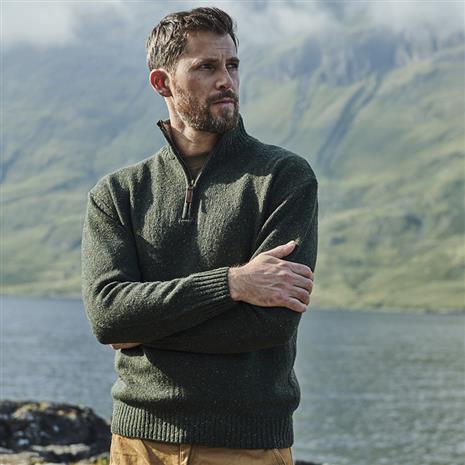 Irish-Style Wool Half-Zip Sweater (Green)