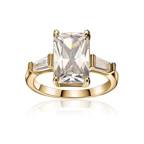 DiamondAura Radiant Rectangle & Baguette Ring (Gold-finished)