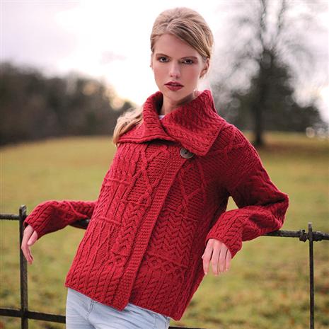 Genuine Irish Wool Womens Red Cardigan Sweater | Kare